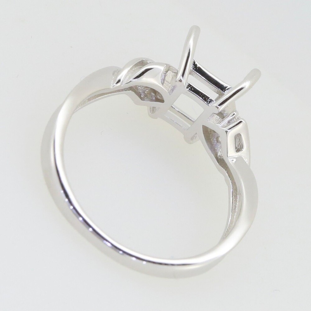 Sterling Silver Semi Mount Ring Setting Emerald OCT 8x6mm Twisted Shank