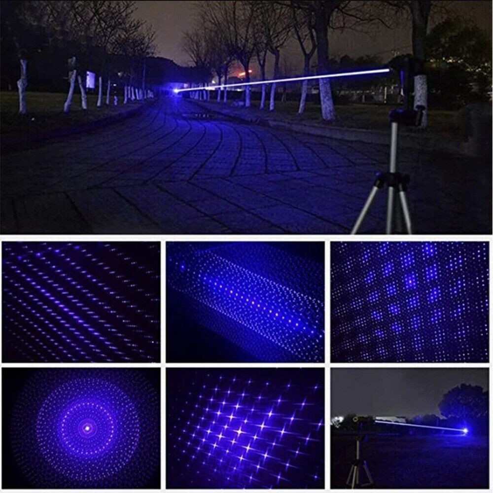 Blue Burning Laser Pointer High Power Visible Light Beam +5 Head Caps US