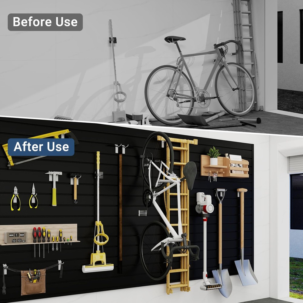 4FT x 2FT Black PVC Slatwall Panel, Modern Wall-Mounted Garage Storage System...