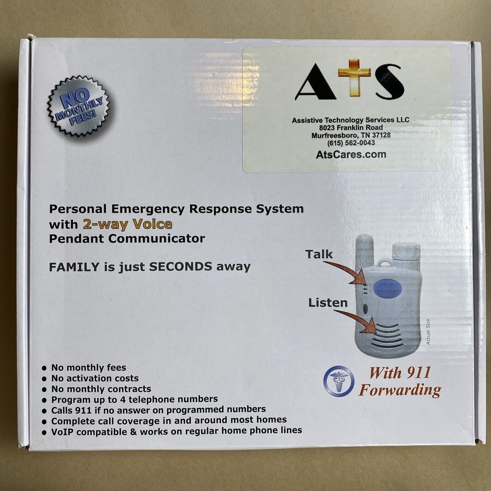 ATS Personal Emergency Response System 2-way Voice Pendant Communicator Set