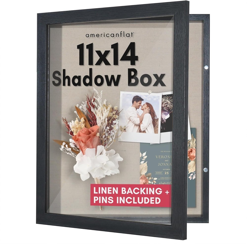 Stylish 11x14 Shadow Box Display Case with Front Opening & Secure Closure, Black