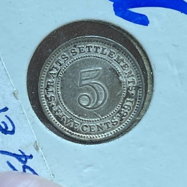 1891 Straits Settlements 5 Cents - Nice Silver