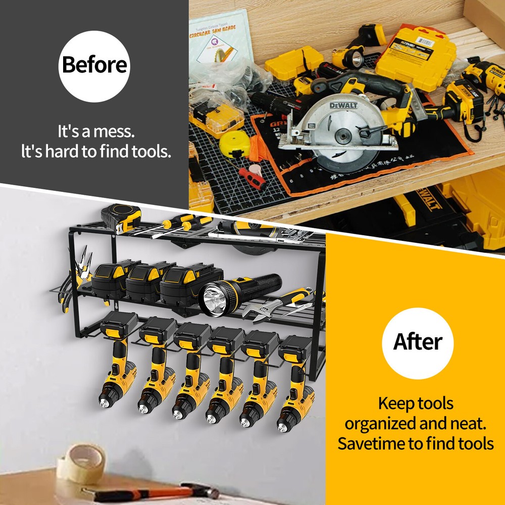 Power Tool Organizer Wall Mount 200Lbs Load 3 Layers Storage Rack 8 Drill Holder