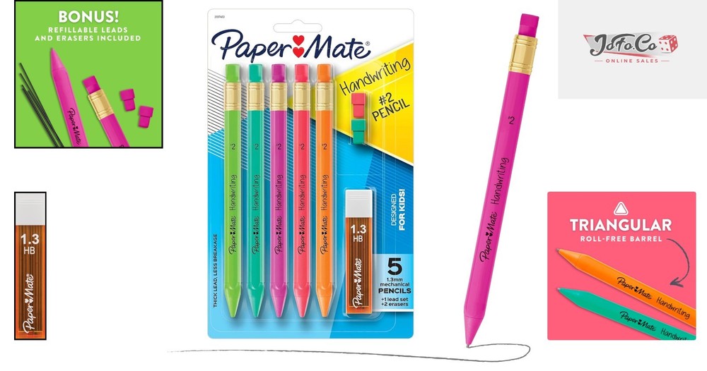Erasable Triangular Mechanical Pencil Set – Assorted Colors for Kids Writing Joy