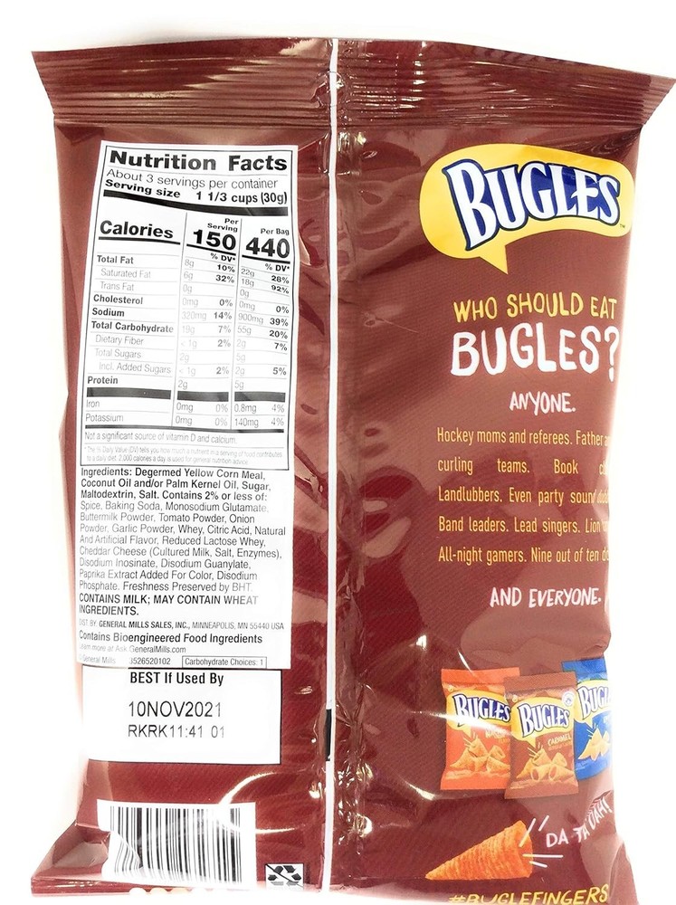 3x Bags Bugles Chili Cheese Corn Snacks - 3oz Each