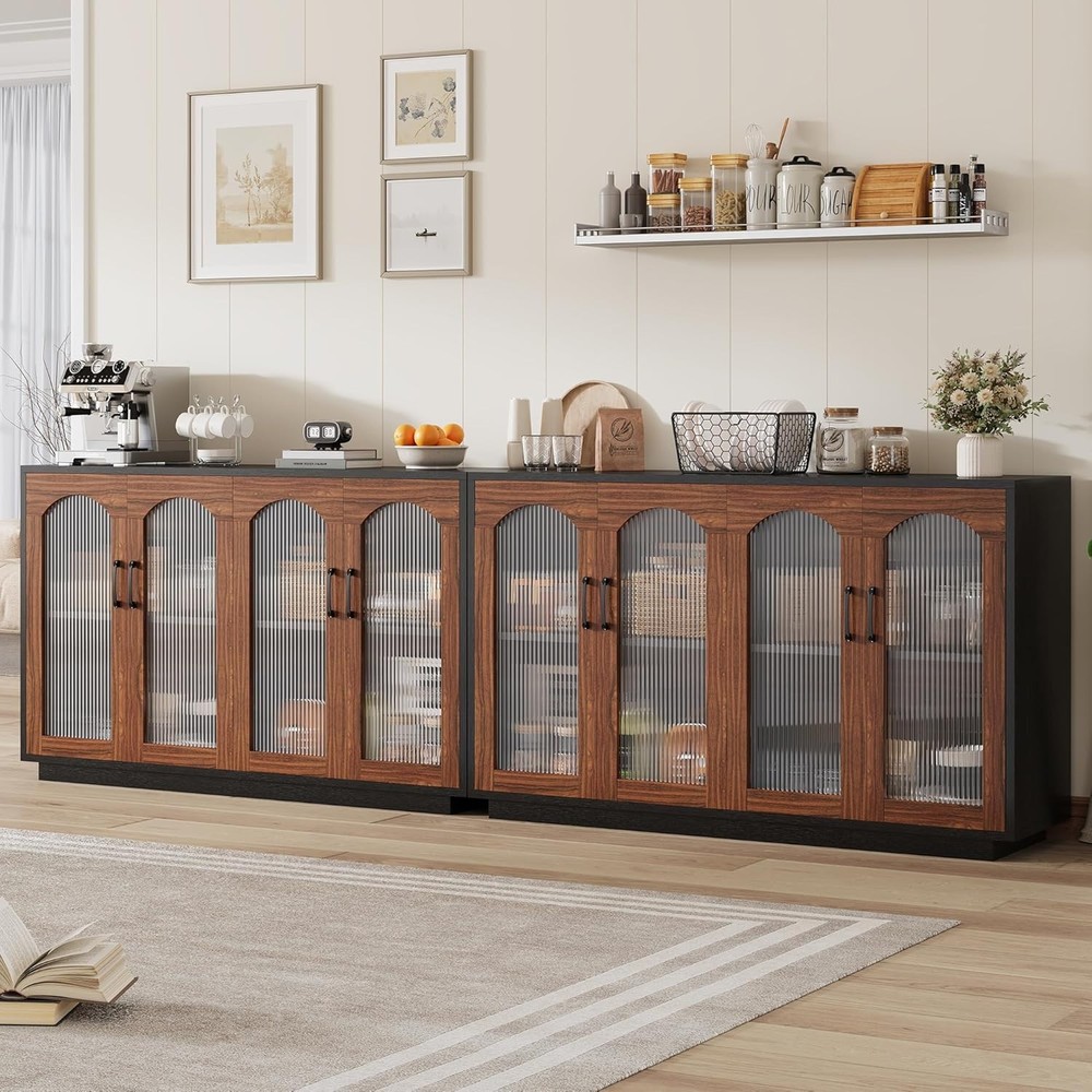 Bedspick Sideboard Buffet Cabinet with Storage, 55.1" Table with 4 Fluted Glass