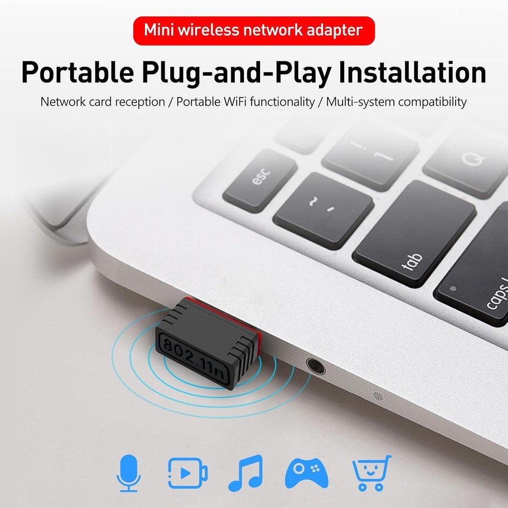 High-Speed Wireless USB WiFi Adapter - 150Mbps, Plug & Play for Windows 10