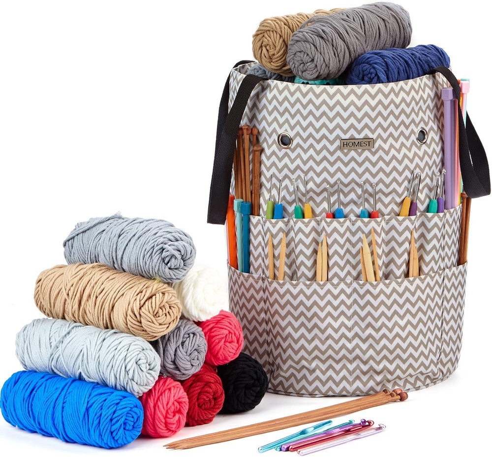 Large Crochet Bag with Customized Front Compartment for Knitting Accessories, Ya