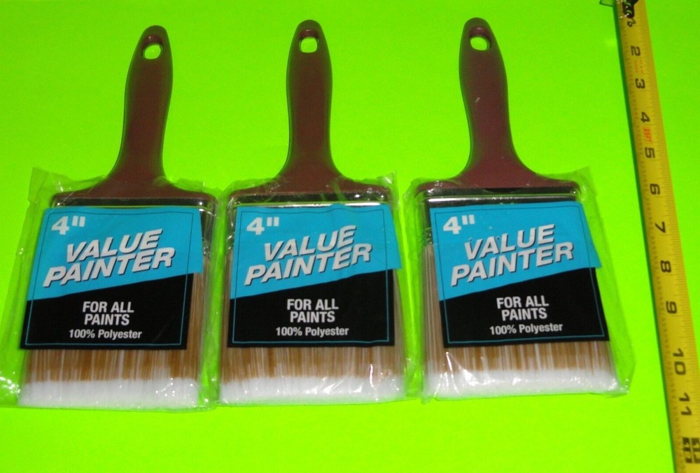 (3x) Value Painter 4" Brush 100% Polyester Trim Plastic Handle ALL PAINT Latex +