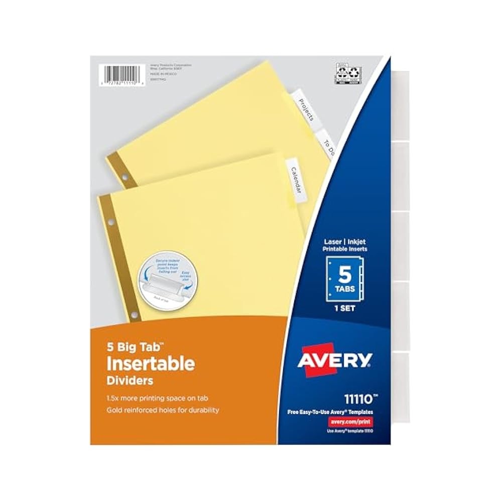 1.5x Writing Space Big Tabs, Durable 5,Tab Dividers for 3,Ring Binders