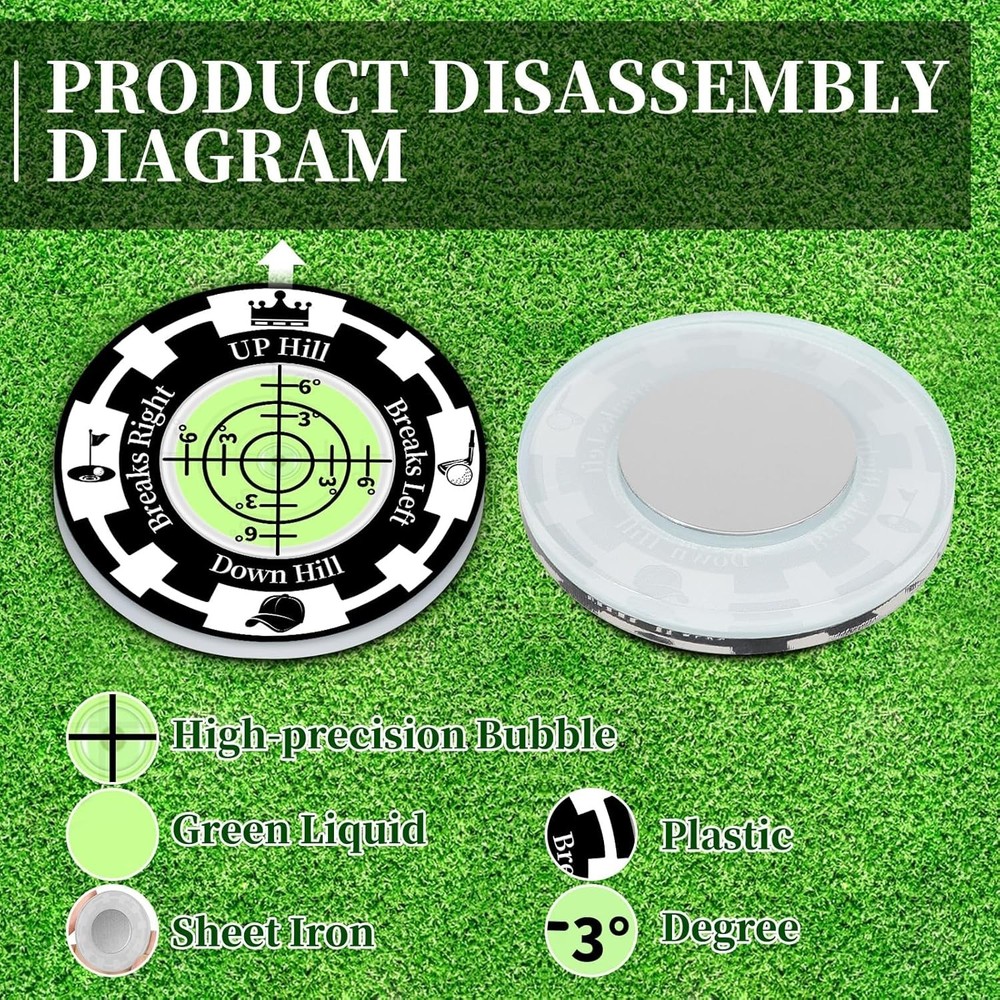 Golf Green Reader, 2 Pack Ball Marker Hat Clip with High Black