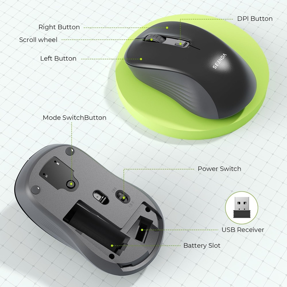 seenda Wireless Mouse, Bluetooth Mouse for Laptop - Dual Mode (Bluetooth + 2....