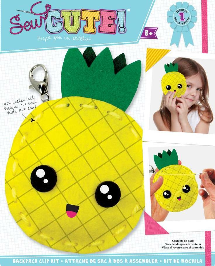DIY Sew Cute Pineapple Fruit Kids Beginner Felt Backpack Clip Sewing Kit