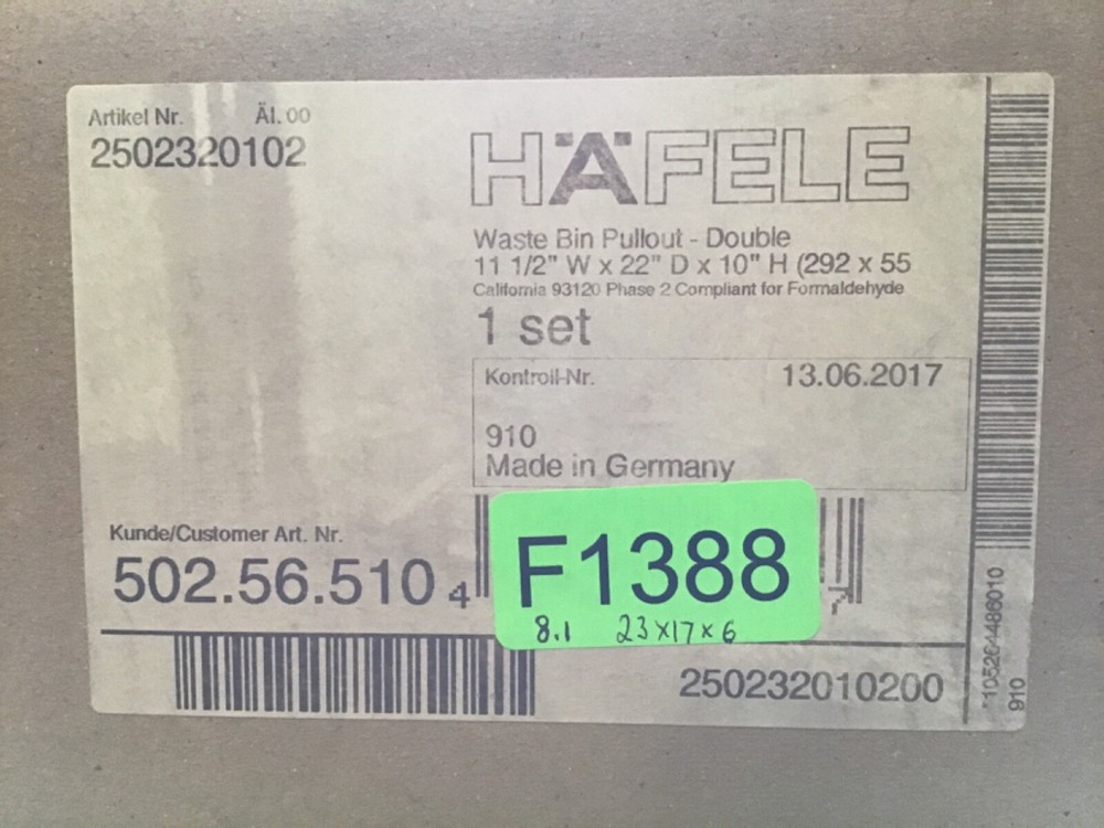 Hafele Waste Bin 2502320102 Insert framework for pullout double