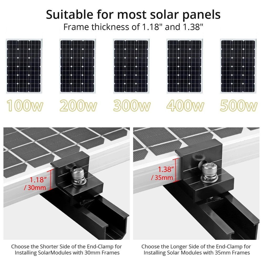 Anbte Solar Panel Mounting Brackets, 1.18"(30mm) & 1.38"(35mm), Black