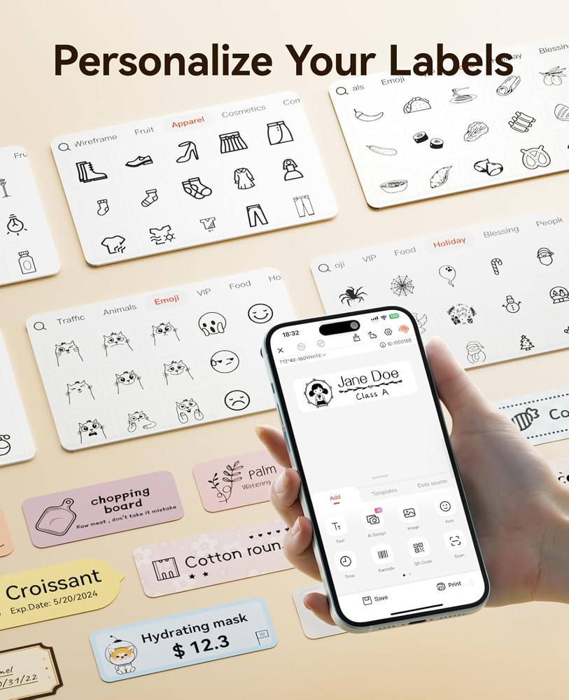 Label Maker Machine Bluetooth Label Printer for School Home Office Organization,