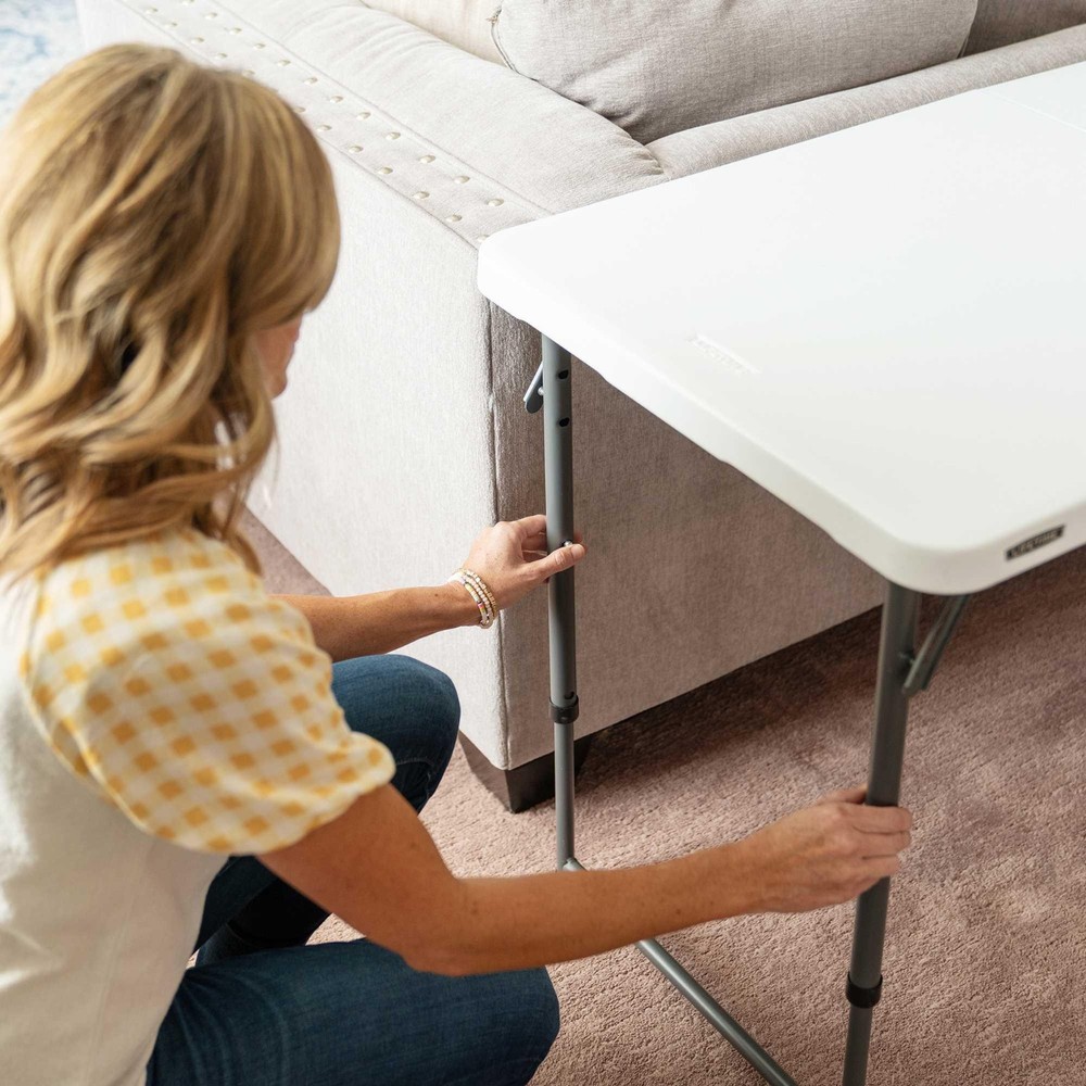 Lifetime Adjustable Height Leg Table 4428 White 4' Fold-in-Half Folding Table