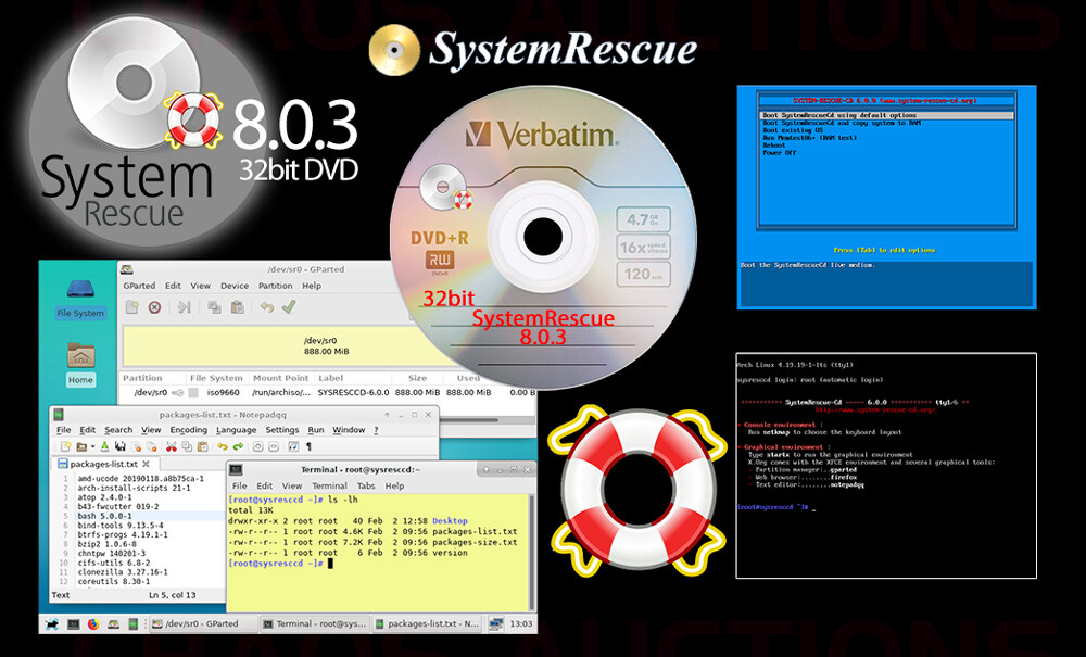 SystemRescue 8.0.3 32bit LIVE DVD Bootable Rescue Disk Utility Toolkit