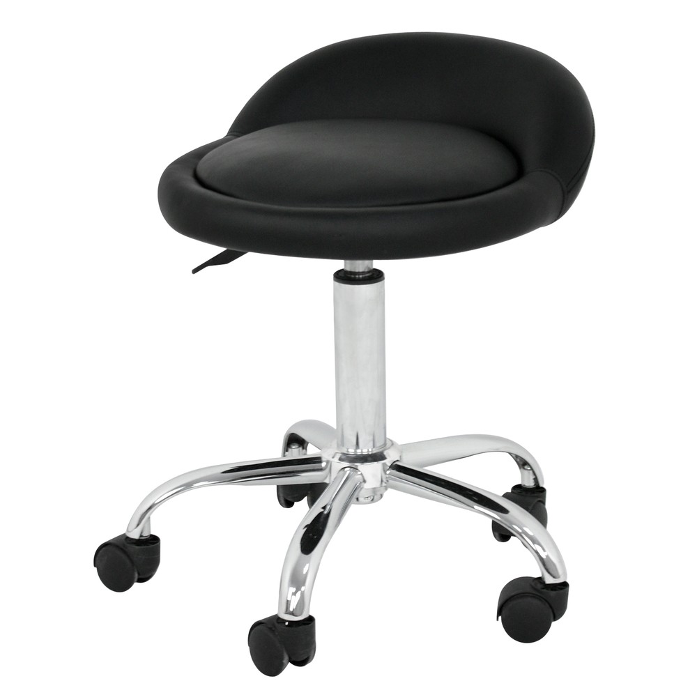 Salon Stools w/Back Rest Saddle Hydraulic Adjustable Spa Rolling Black 3Pack
