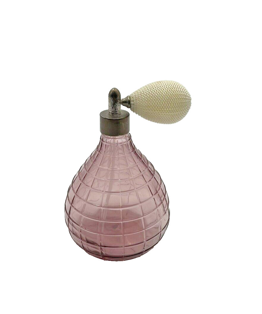 Vintage Hand Crafted Lavender Bulb Grid 5" Glass Perfume Atomizer
