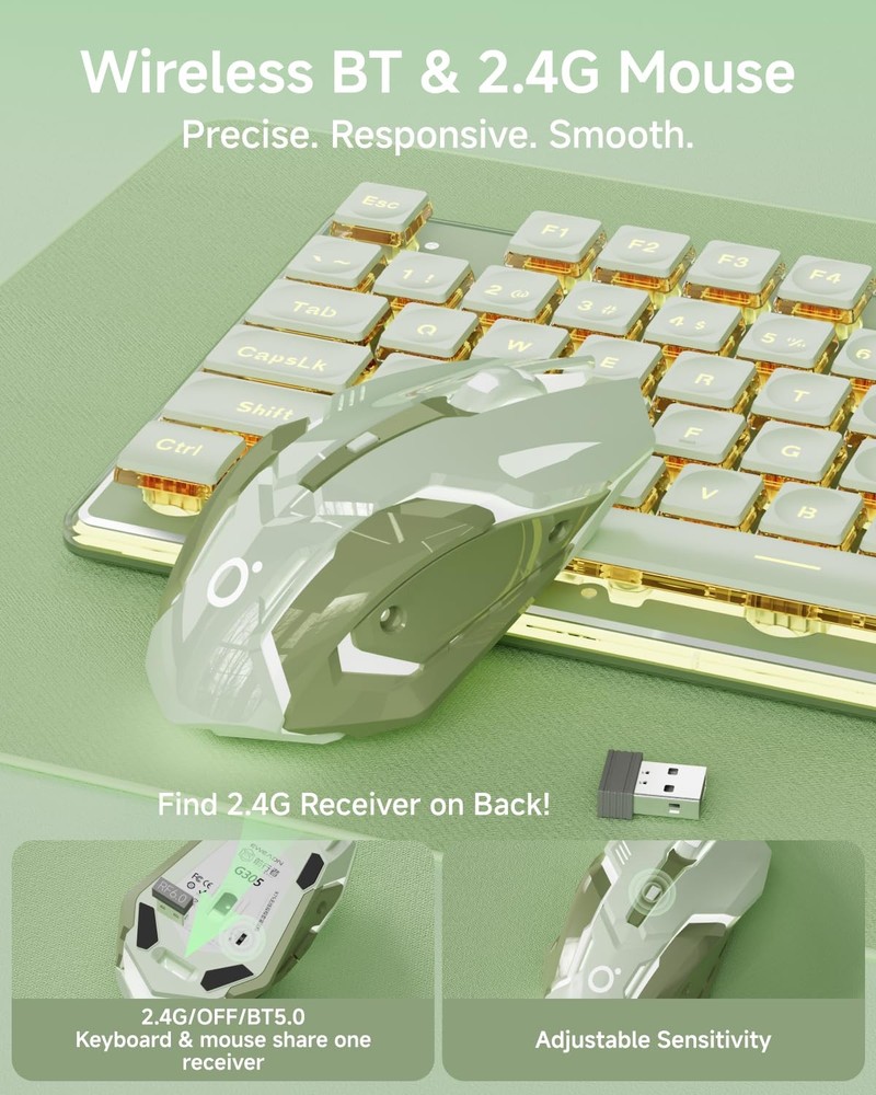 V3 Wireless Keyboard and Mouse with Single Backlit, Metal Panel, Bluetooth/2....