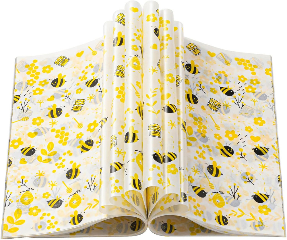 100 Wax Paper Sheets for Food - Bee Pattern Sandwich Wraps and Liners