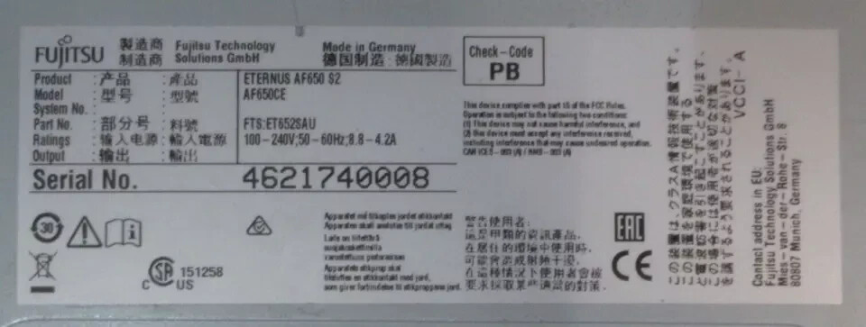 Fujitsu Eternus AF650 S2 All Flash Array 3U Controller Enclosure FTS:ET652SAU