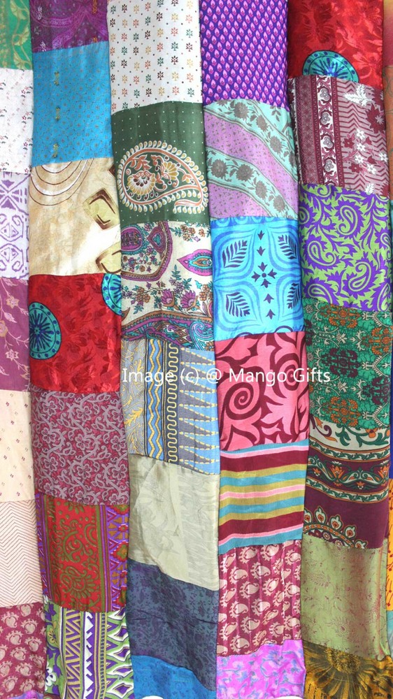 Indian Old Sari Patchwork Curtain Door Drape Boho Silk Saree Curtain Multi 4 Pcs
