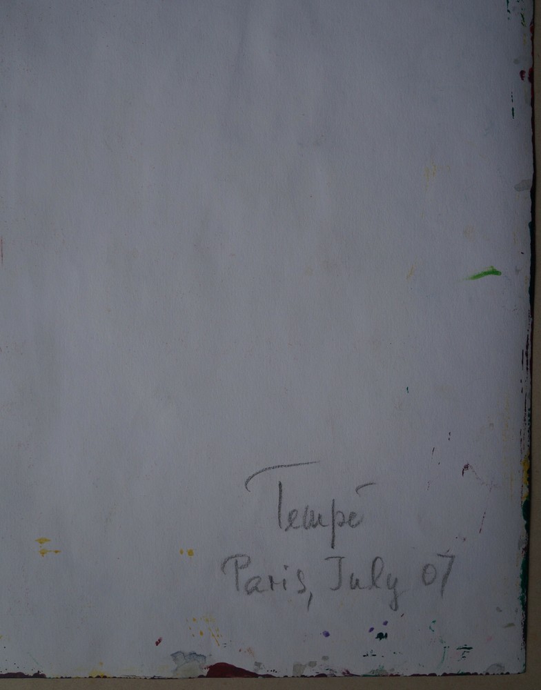 Acrylic On Paper Composition Abstract Signed Temple ( Xxeme )
