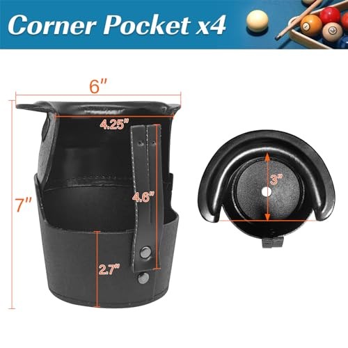 Pool Table Pockets Replacement Leather Pockets for Billiard Table Set of 6