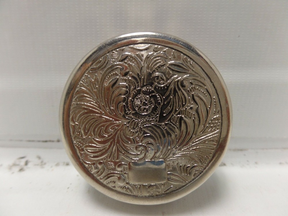 Silver Embossed Finish Pill Box, Round Shape W/ Mirror inside