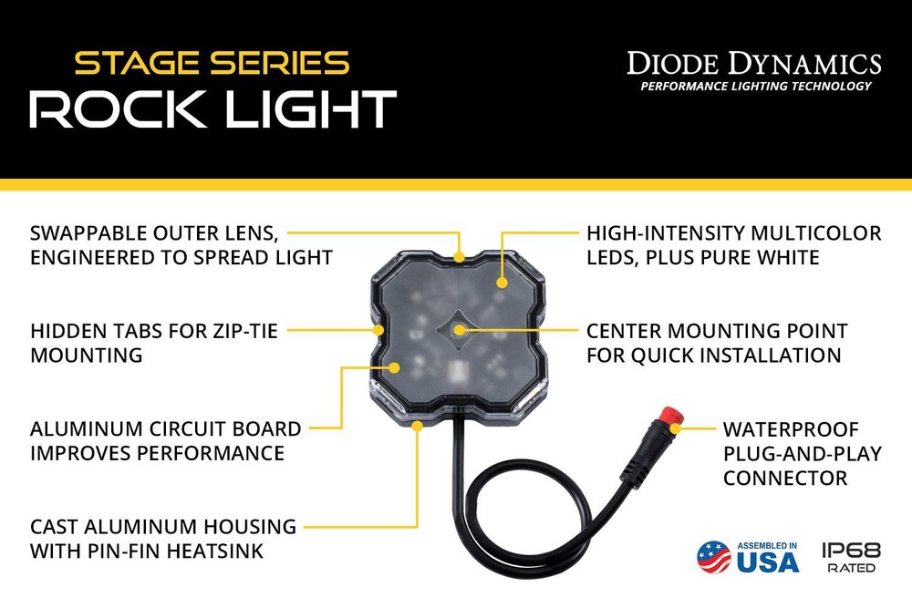 Diode Dynamics Stage Series RGBW LED Rock Lights (8-Pack) w/Bluetooth Controller