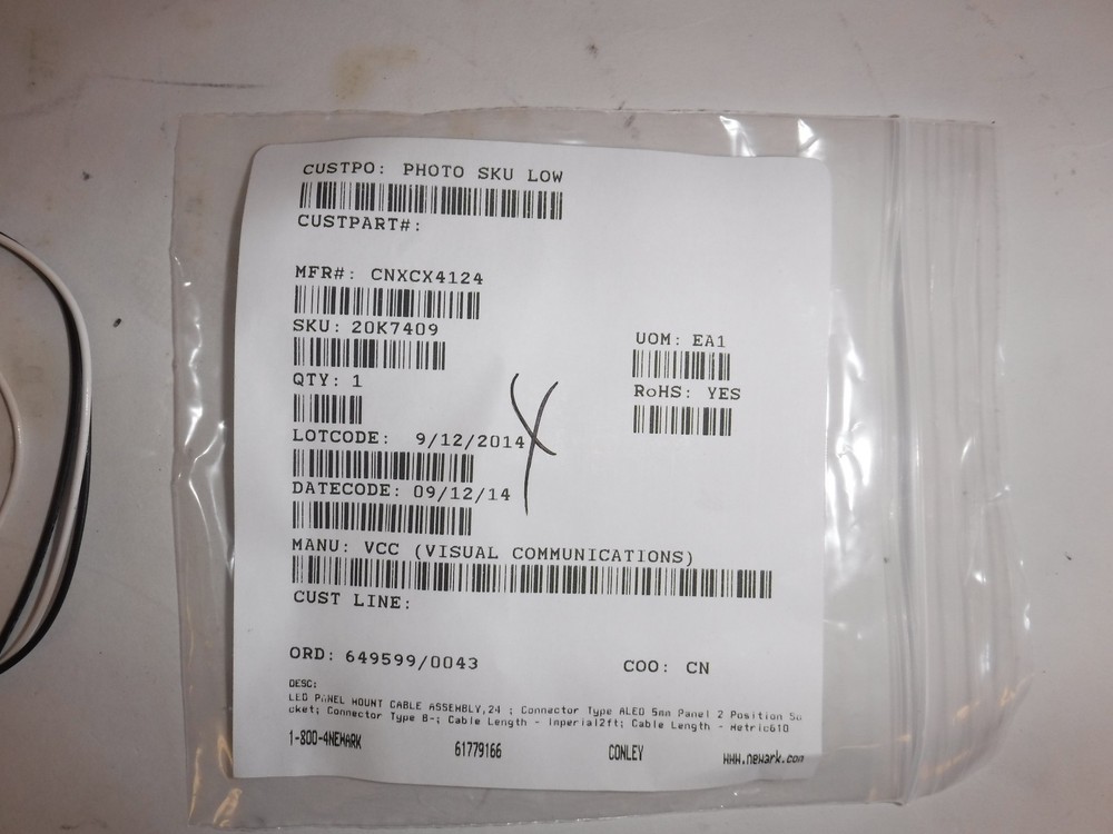 Vcc Cnxcx4124 Led Panel Mount Cable Assembly,24" (T)