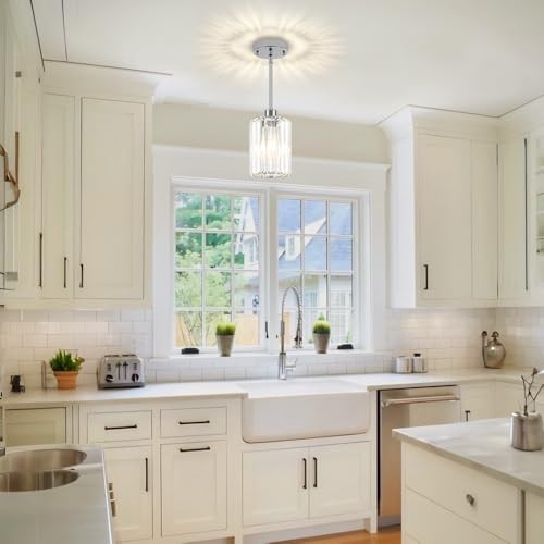 Chrome Pendant Lights,2 Pack Crystal Pendant Lighting for Kitchen 2-Pack Chrome