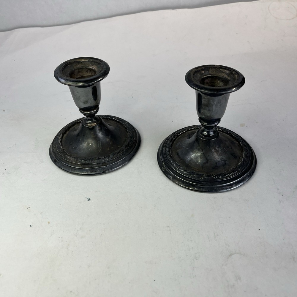 Vintage Pair Silver Plated Candle Stick Holders LL C