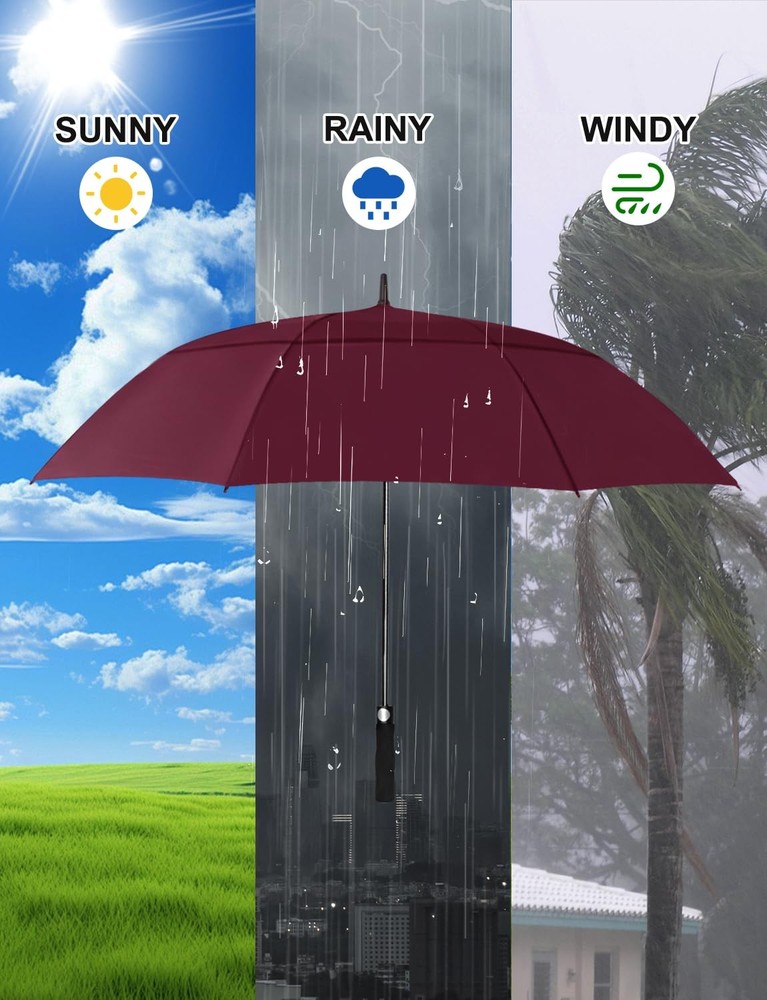 62 Inch Arc Umbrella Double Layer Vented Big Windproof Waterproof Umbrellas,A...