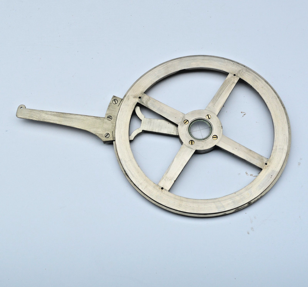 Nickel silver single arm protractor in case – Stanley.