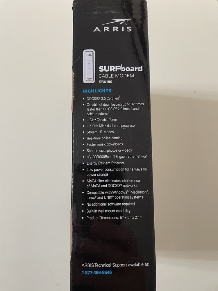 ARRIS SURFboard White SB6190 DOCSIS 3.0 Cable Modem internet computer 1.4gbps