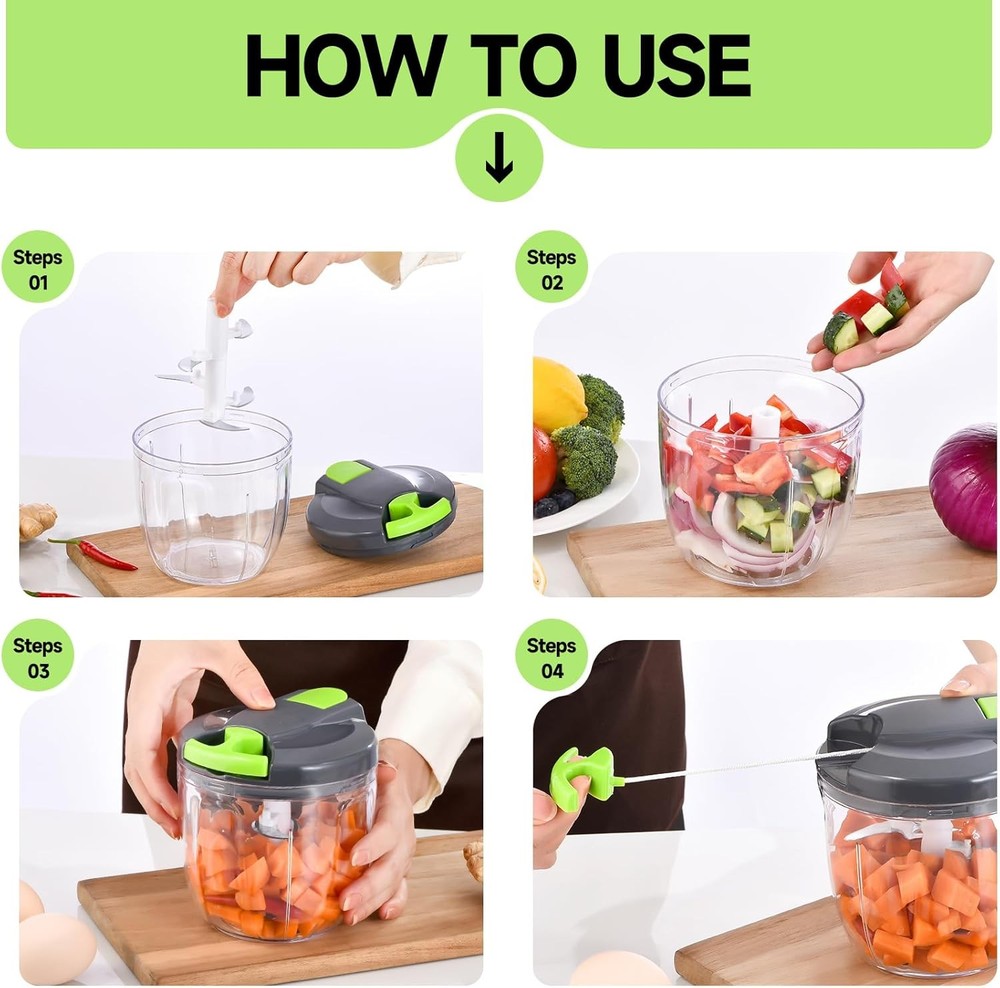 Manual Food Processor Vegetable Chopper, Portable Hand Pull String Garlic Mincer