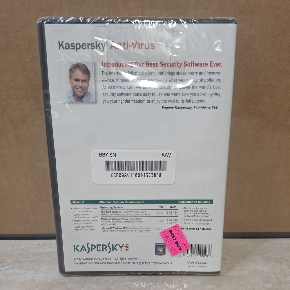 KASPERSLab Anti-Virus Protection PC Computer Security Software - NEW SEALED