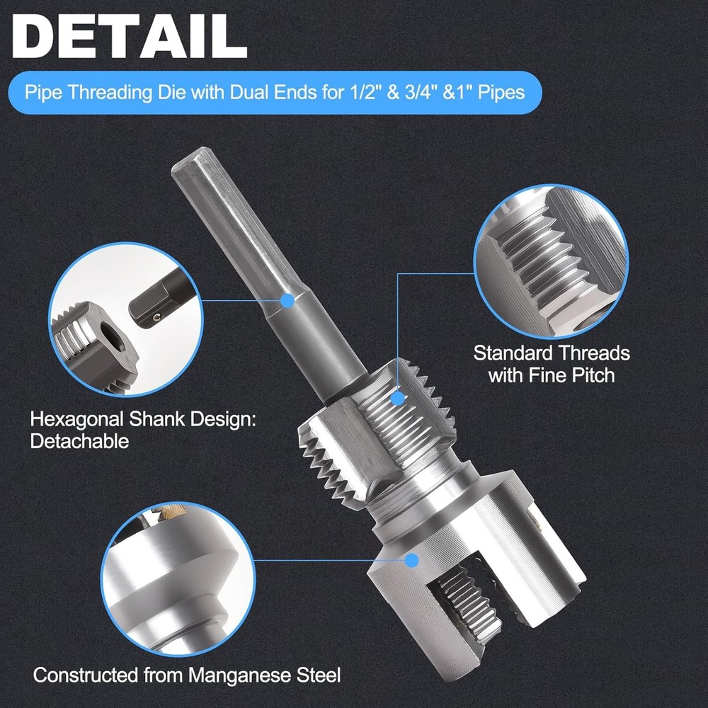 PVC Pipe Threader Kit, 2 Piece Set, 1/2" 3/4" NPT Sizes, Dual-Function Intern
