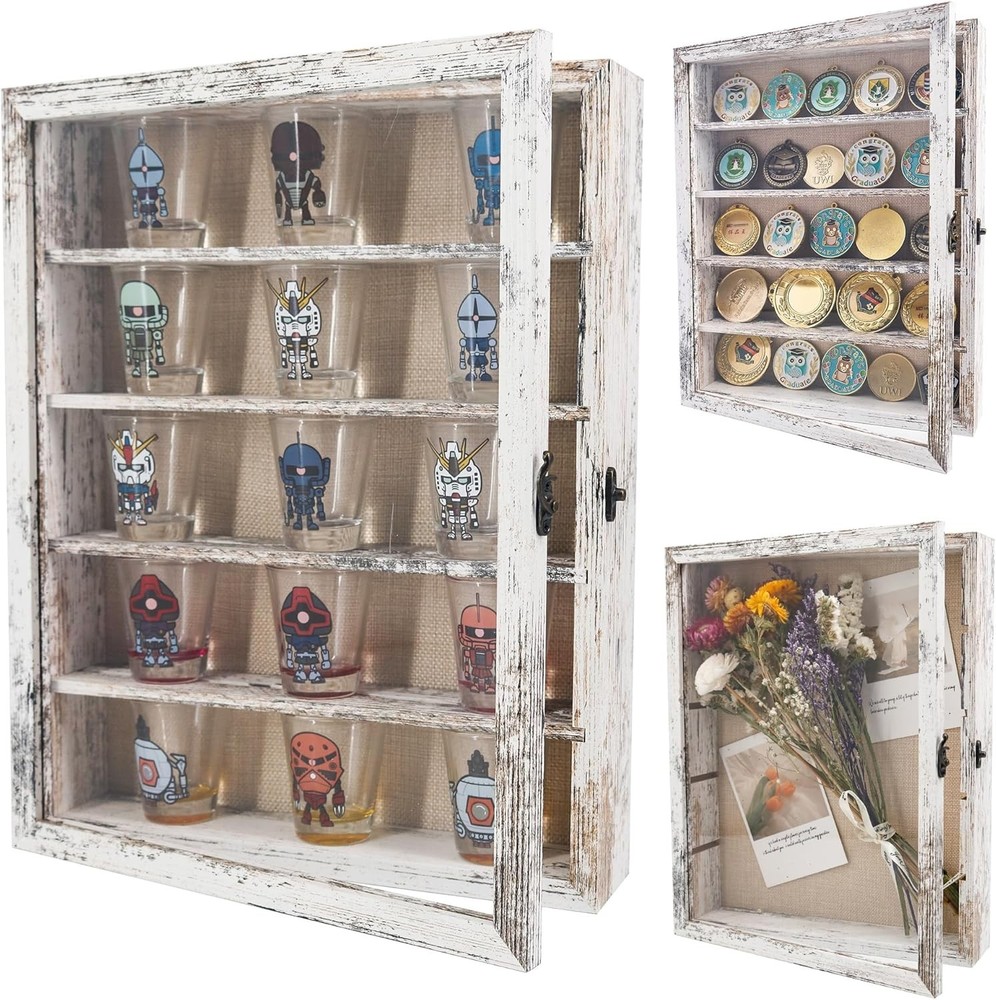 Wall Mount Display Case with Adjustable Shelves White 11x14 Keepsake Shadow Box