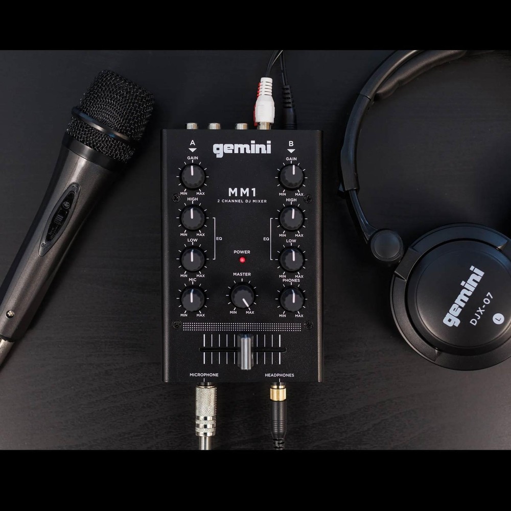 Gemini MM1 2-Channel Mic Input Compact Portable EQ DJ Mixer