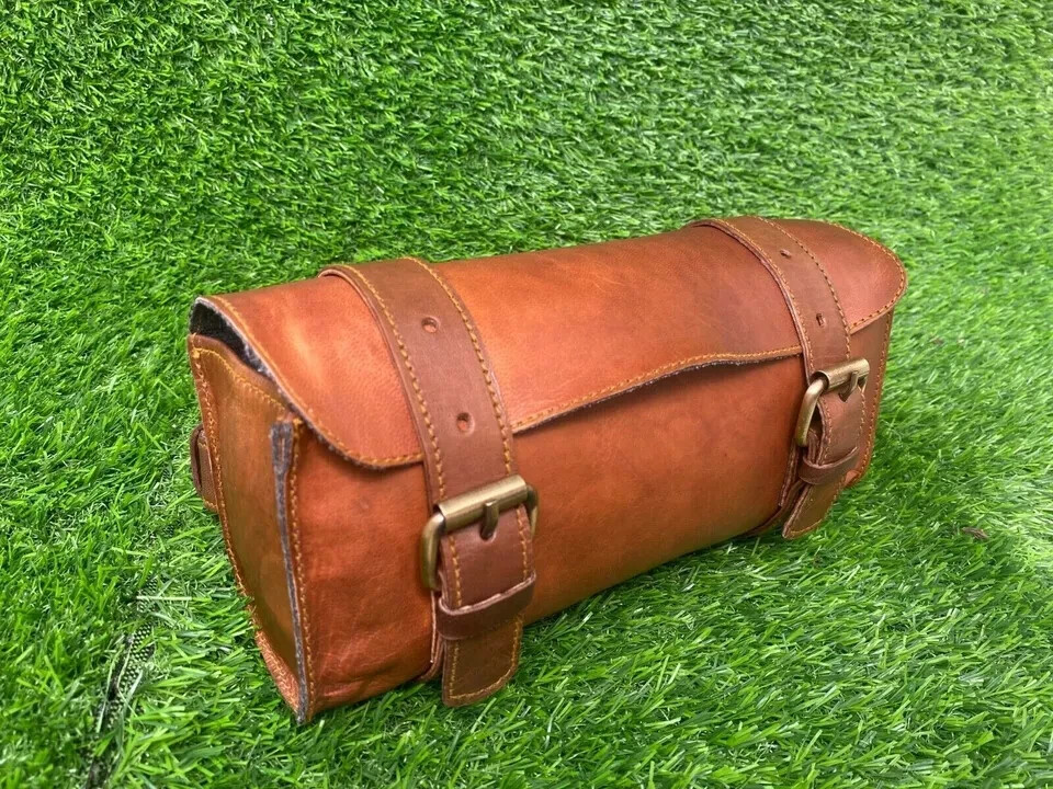 Universal Motorcycle Leather Front Fork Luggage Bag Storage Side Tool Pouch