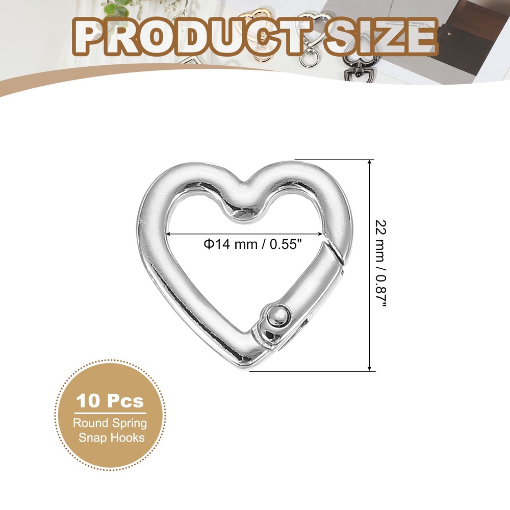 10 Pcs Heart Keychain Clip Heart Key Ring Snap Hook Clips Silver