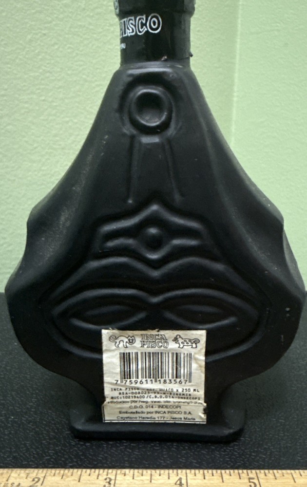 1970’s Peruvian Ranuzzi Inca Pisco Matte Black Empty Bottles 4 Sizes