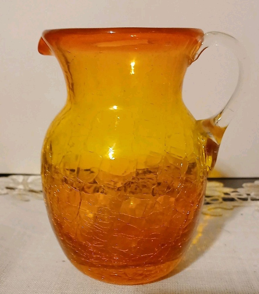 Vintage Small Crackle Blown Glass Pitcher