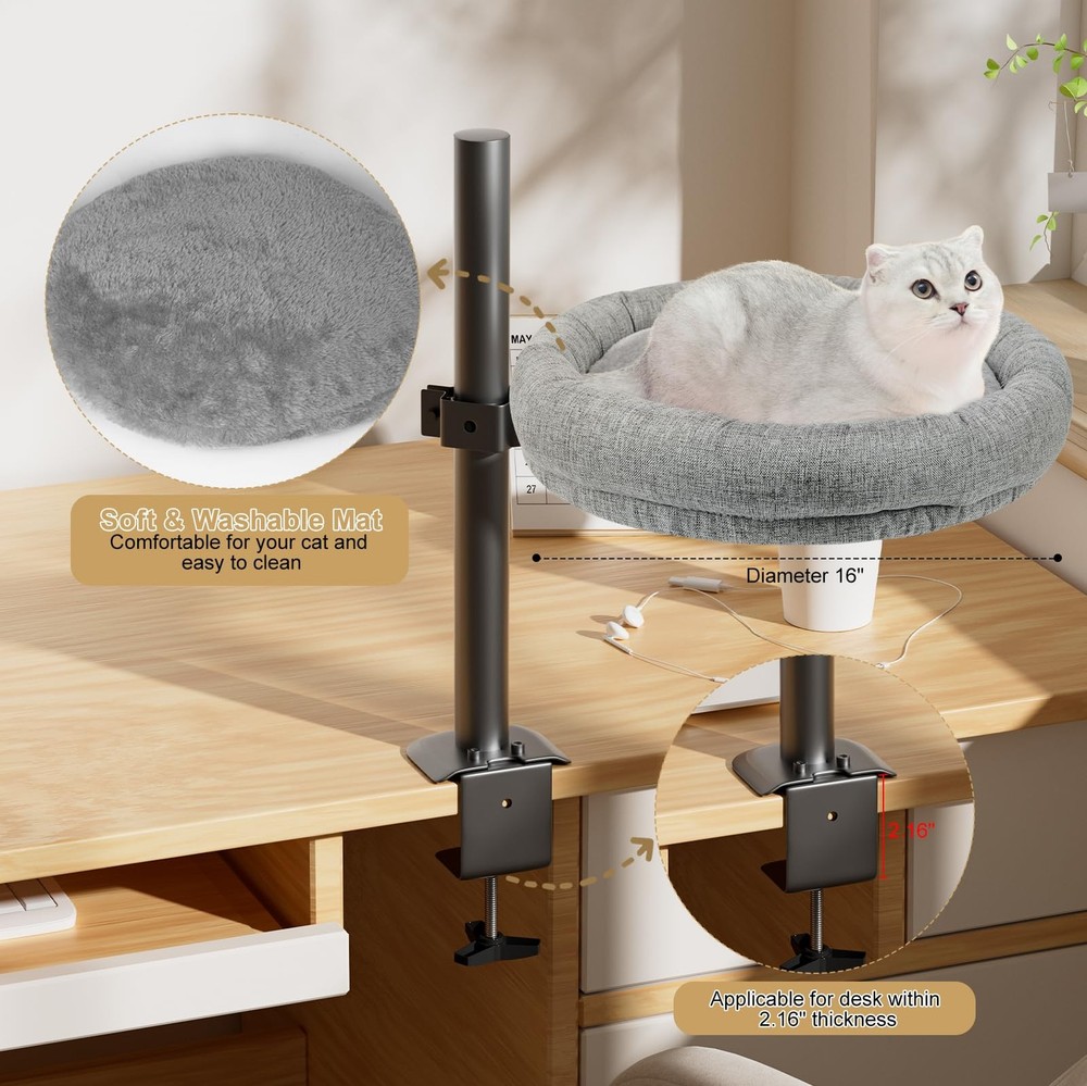 Cat Bed - with 360 Rotation & Adjustable Height - Soft & Comfortable - Indoor