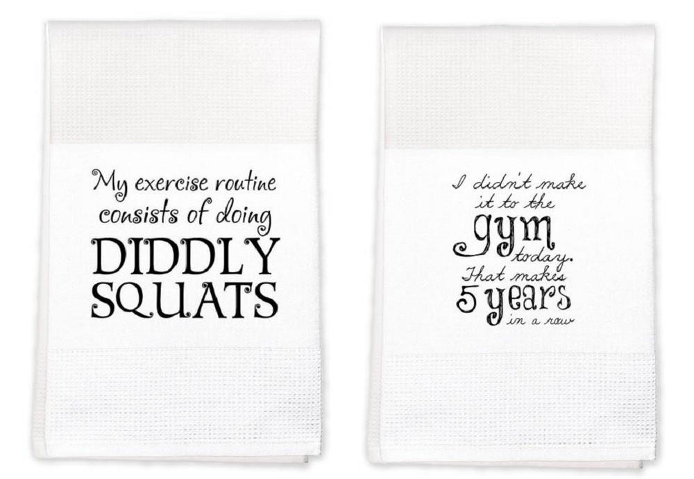 Mariasch Studios 2 Piece Humorous Exercise Waffle Dish Kitchen Towels