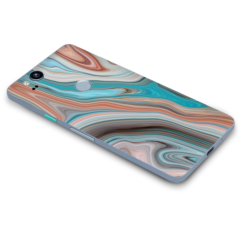 Google Pixel 2 Skins Decal Wrap Teal Blue Brown Geode Stone Marble